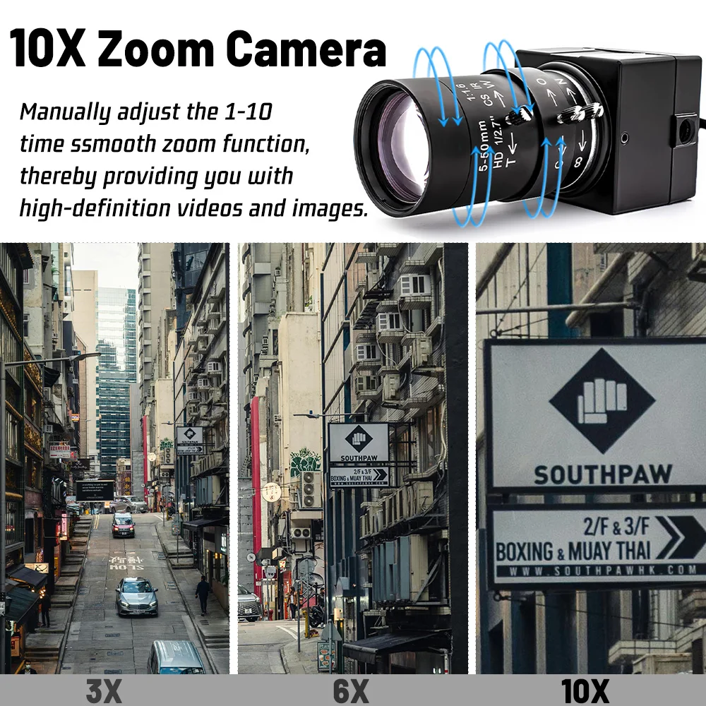 HD 1080P 50FPS Industrial IP Camera 5-50mm 10X Zoom Varifocal CS Lens Security Onvif RTSP CCTV System Video Surveillance Camera