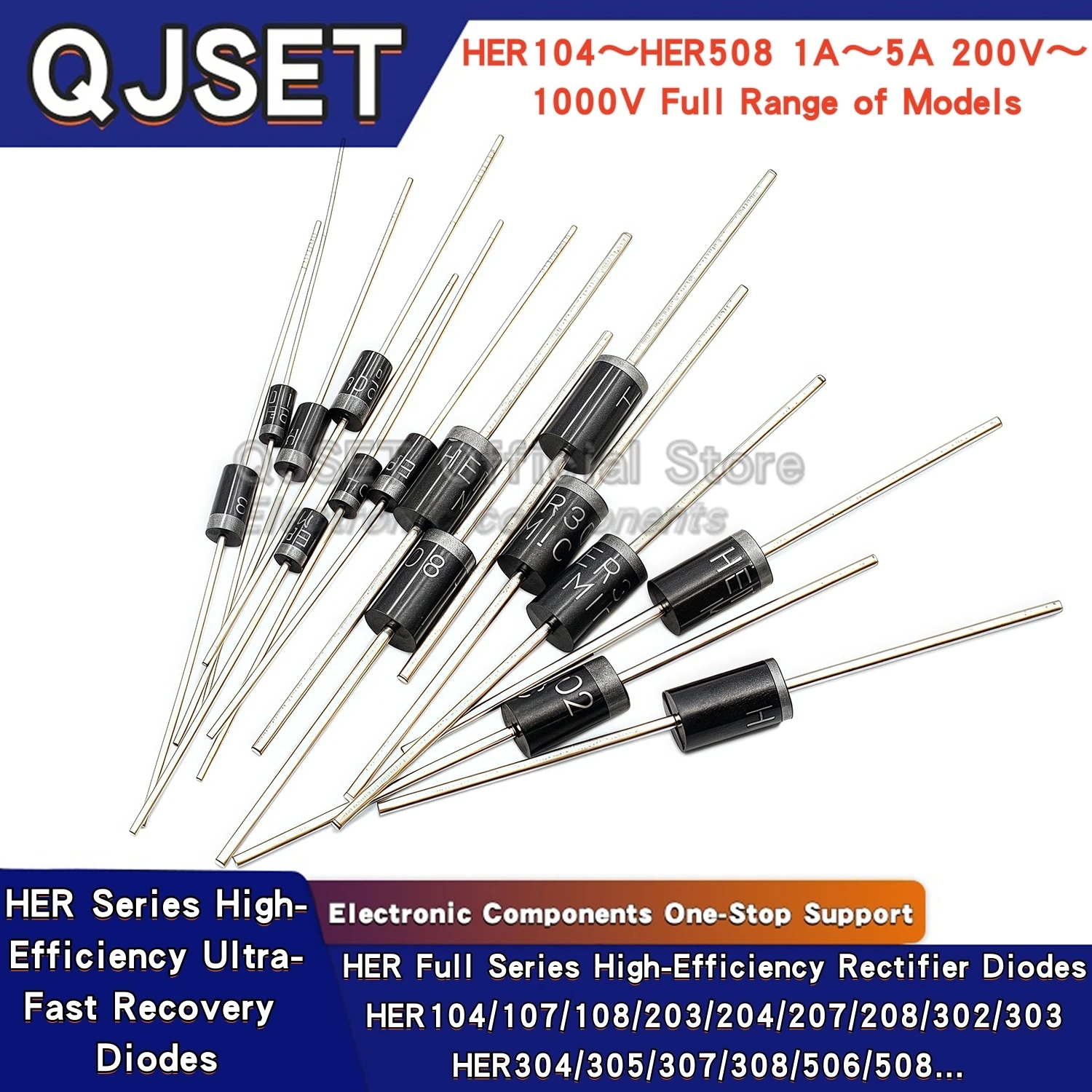 20pcs HER104 HER107 HER108 HER203 HER204 HER 207 208 302 303 304 305 307 308 506 508 High -Efficiency Ultra-Fast Recovery Diodes