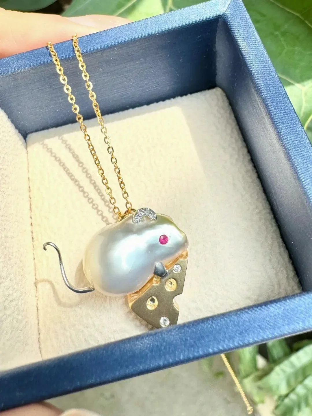 Newly Arrived Jewelry -Imitation Pearl Small Mouse Shape Zircon Cheese Necklace Women Everyday Versatile Light Luxury Necklace