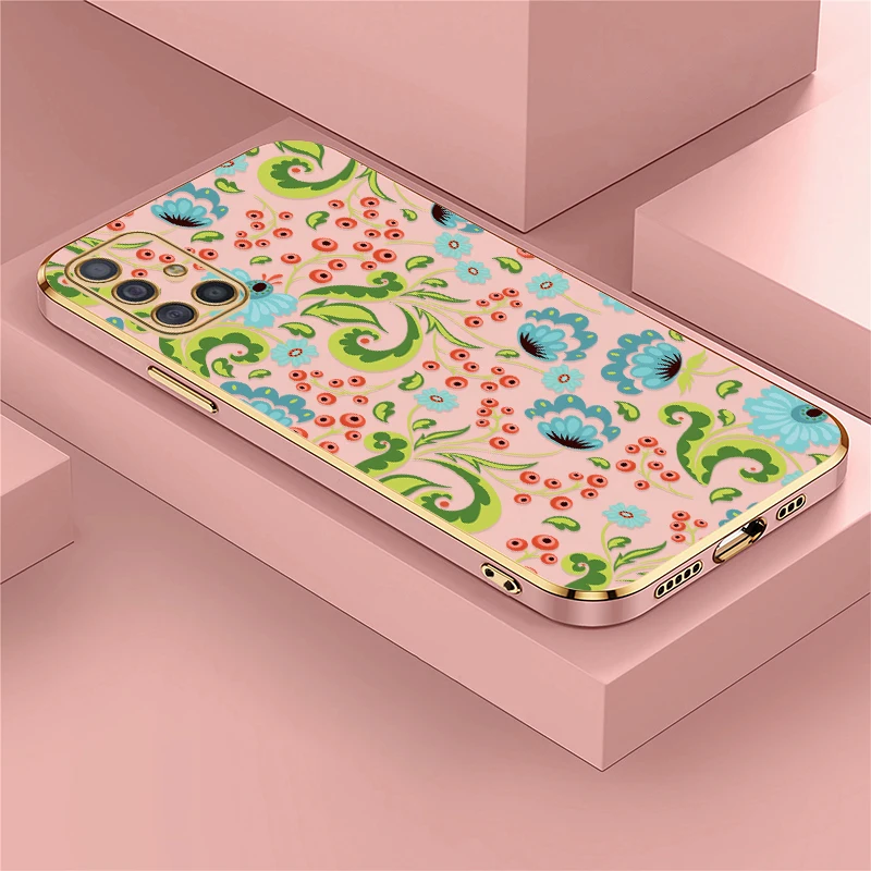 Flowers Pattern Phone Case For Samsung Galaxy A71 4G 5G A70 A70S A50 A50S A51 A21S Silicone Plating Anti-knock Soft TPU Cover