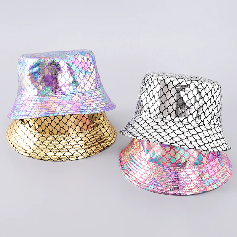 Waterproof Artificial Rexine Bucket Hat Women Metallic PU Leather Reversible Geo Fisherman Cap Men Fishing Hiking Rain Hats