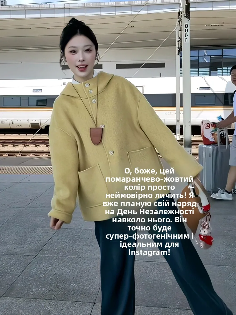 

Casual Korean Style Women's Woolen Coat with Hat Loose Fit Versatile Autumn Winter High Quality Elegant Large Coat