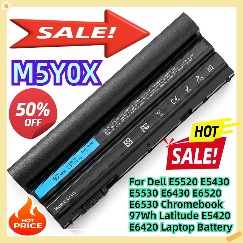 

For Dell E5520 E5430 E5530 E6430 E6520 E6530 Chromebook 97Wh Latitude E5420 E6420 Laptop Battery