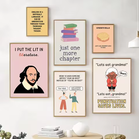 Funny English Grammar Classroom Poster Educational Punctuation Canvas Painting Wall Art for Home Decor