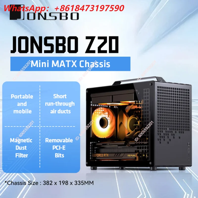 JONSBO Z20 MATX ATX PC Case Chassis 20L Detachable Handle Case 163mm Air-Cooled Graphics Card Type-C Desktop Small Space