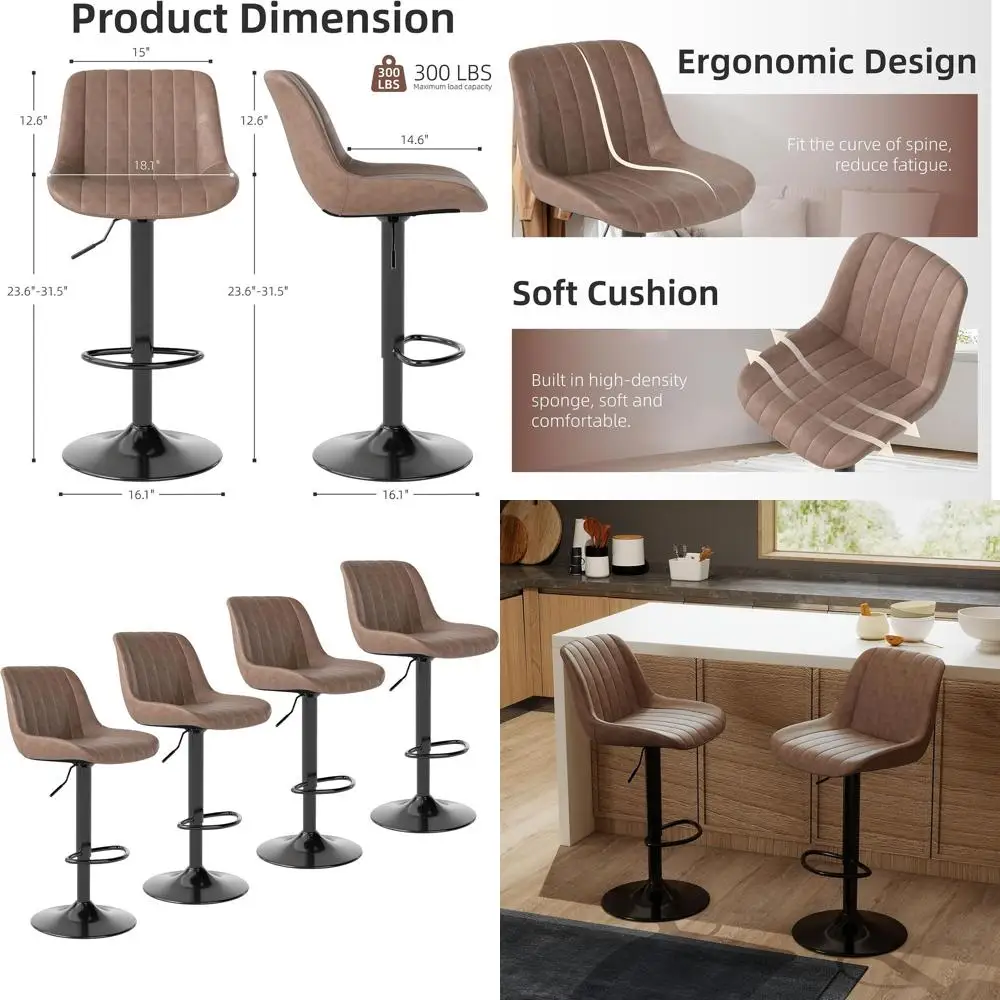

Bar Stools Set of 4, Swivel Counter Height Barstools with Back, Adjustable PU Leather Bar Chairs, Modern Armless Kitchen Island