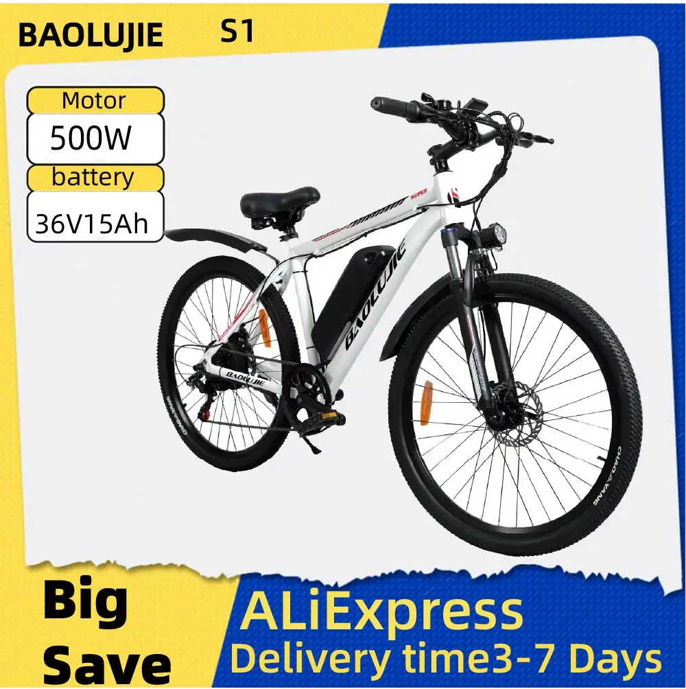 

BAOLUJIE S1 Electric bicycle 500W Motor 36V15Ah Battery City Commuter Electric Bike 26inch Tireall Terrain E-bike