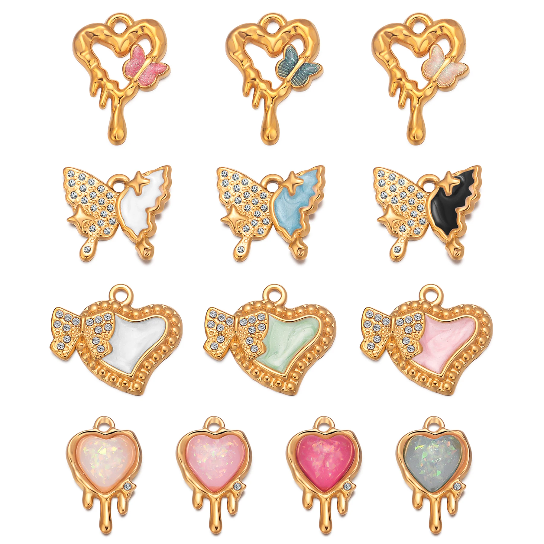 2 قطعة فراشة القلب حساسة سحر قلادة المينا الاكسسوارات DIY بها بنفسك صنع الحلو قلادة أقراط النتائج مجوهرات #2