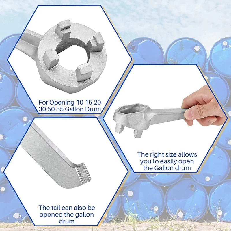 Llave de tambor, llave de aluminio para tapón de tambor, llave abridor de herramientas para tapas de bung, apertura de tambor de 10 15 20 30 55 galones