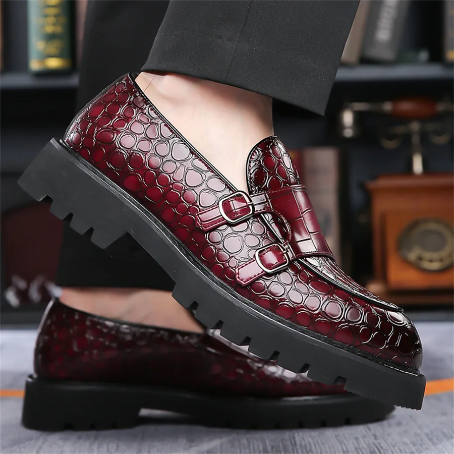 

2025 larger size men's shoes business formal suit set loafers thick soled casual PU leather shoes for men