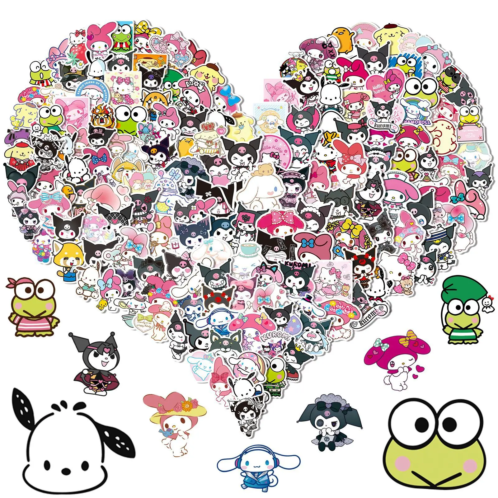 

200pcs Sanrio Kuromi My Meiody Cartoon Stickers Cute Hello Kitty Pochacco Pompom Purin Graffiti Decoration Stickers
