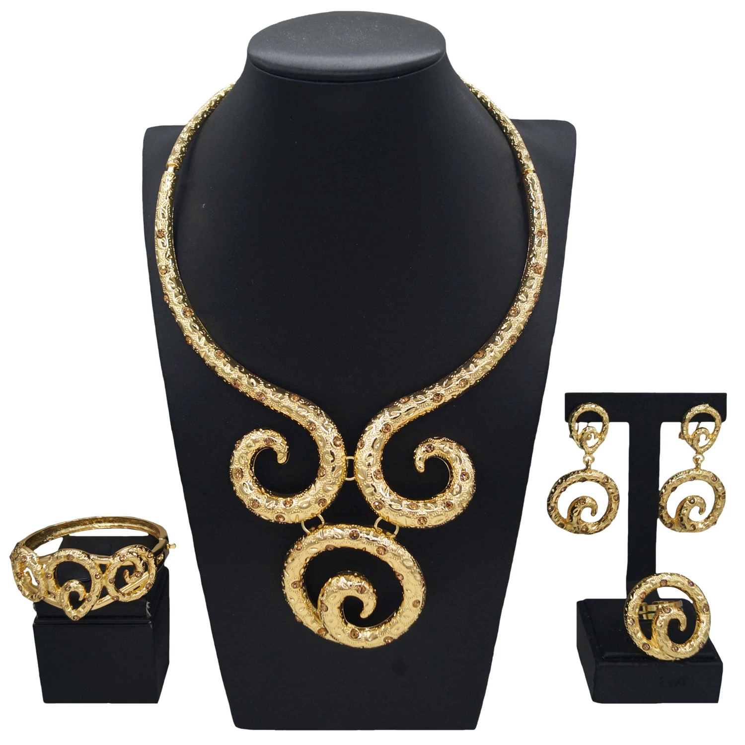 

Yulaili sells high quality women's jewelry set with luxury diamonds and gold plated Dubai high jewelry bridal set of four pieces