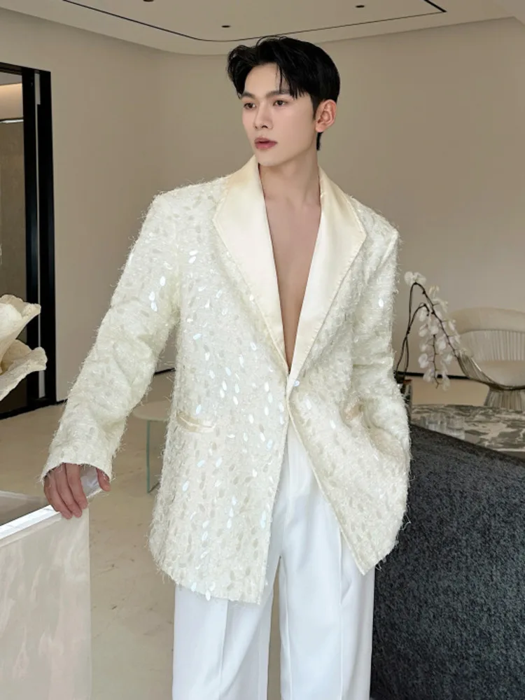 SYUHGFA 2025 Autumn Stage Performance Men's Blazers Sequins Design Niche Lapel Loose Single Breasted Male Suit Jackets Chic
