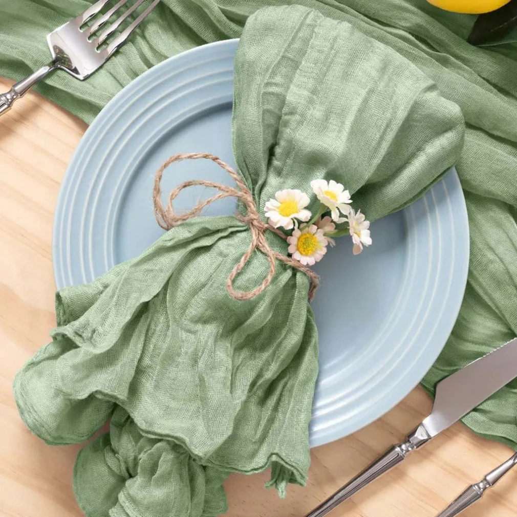 

6pcs Cheesecloth Gauze Napkin Sage Green Table Placemat Setting Dining Wedding Party Banquet Christmas Banquets Table Cake Decor