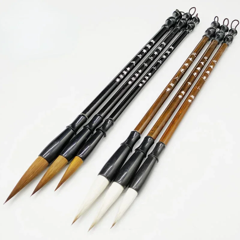 

Chinese Japanese Calligraphy Brush Pen Set, White Woolen Brush, Brown Weasel Wool Hair, Art Office and School Supplies, 3Pcs