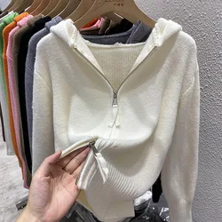 여성용 오픈 프론트 니트웨어 카디건 코트 두꺼운 후드 루즈핏 가을 겨울 아우터 지퍼 숏 스타일 패셔너블