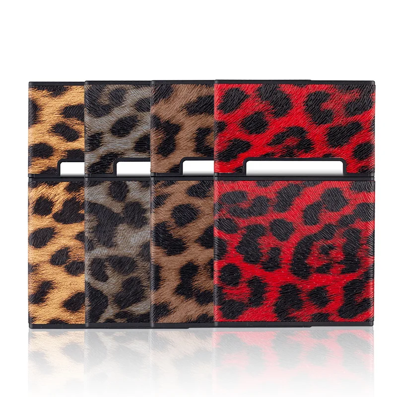 Leopard Cigarette Case for Woman Men Leather Box Holder Smoking Accessories Button Design 4 Colors