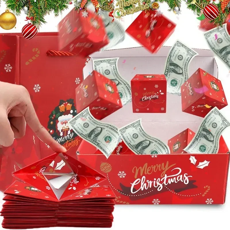 Christmas Gift Box Diy Folding Paper Boxs Money Pop Up Birthday Wedding Surprise Bounce Boxs Explosion Red Envelope Gift Box Set