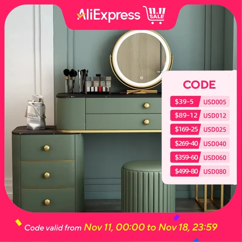 

Aesthetic Nordic Organizer Dressing Table Green Luxury Minimal Dressing Table Vanity Makeup Coiffeuse De Chambre Furniture