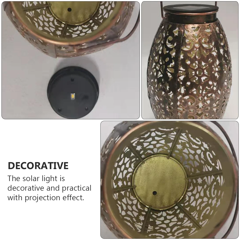 

1Pcs Handheld Iron Art Lantern Hollow-Out Solar LED Light Creative Brown Outdoor Garden Projection Lamp Waterproof Solar Light