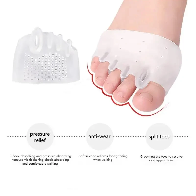 다섯 구멍 벌집형 중족골 패드 발가락 분리기 발가락 스페이서 통기성 부드러운 실리콘 젤 발 패드 앞발 패드 발 물집 방지