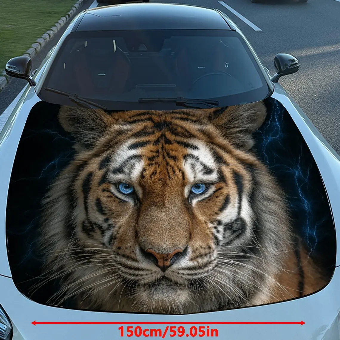 Lightning Tiger Car Hood Decal Sticker - Scratch-Resistant PVC Vinyl Protective Film, Durable Automotive Exterior Accessory For