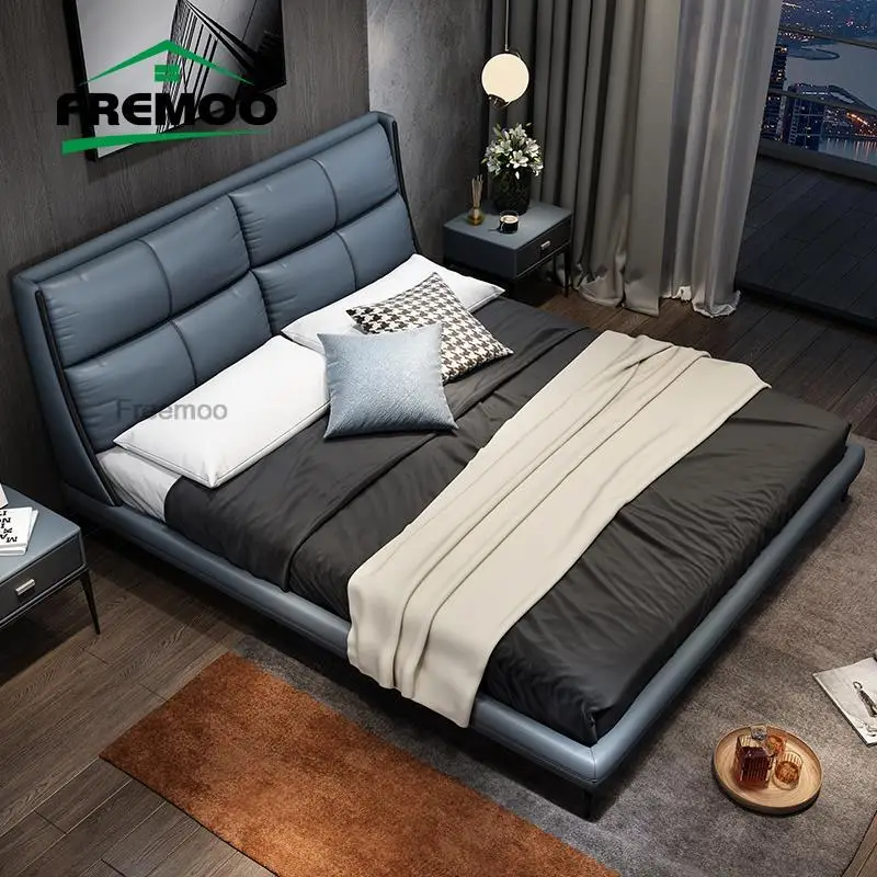 

Light luxury Nordic style Master Bedroom Leather Bed 1.8m Fashion Wedding Soft Bed High Quality Bedroom Furniture