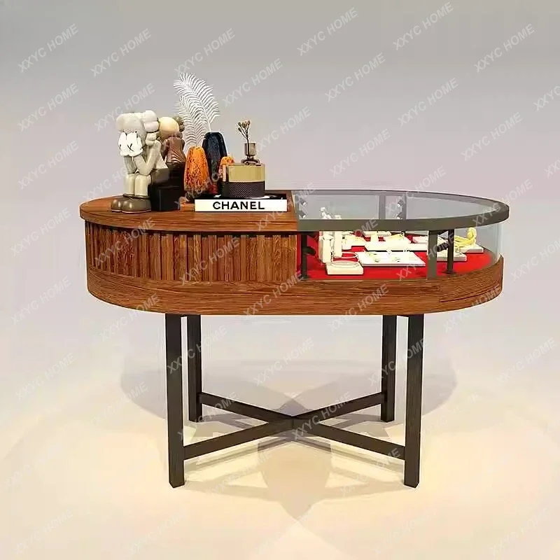 

Овальный ретро-шкафчик из стекла для украшений, витрина для ювелирных изделий