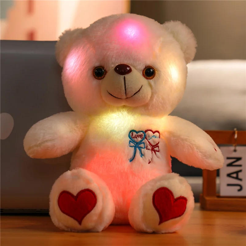 30cm Luminous Bear With Bowtie Rose Heart Luminous Plush Baby Stuffed Toys Lighting Stuffed Bear Lovely Giant Cartoon Toy