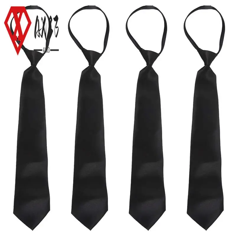 

AX83-4X Men Solid Black Polyester Zip Up Necktie Smooth Zipper Tie