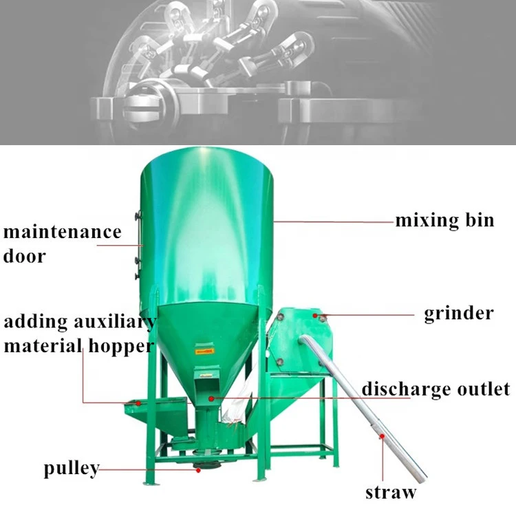 Tolcat Poultry turkey 1000kg  feed mill mixer with crusher for automatic cattle animal feed processing machine