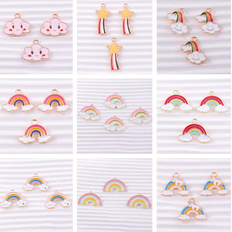 10pcs Lovely Enamel Rainbow Clouds Charms Pendants for Jewelry Making DIY Earrings Necklaces Handmade Bracelets Crafts Supplies