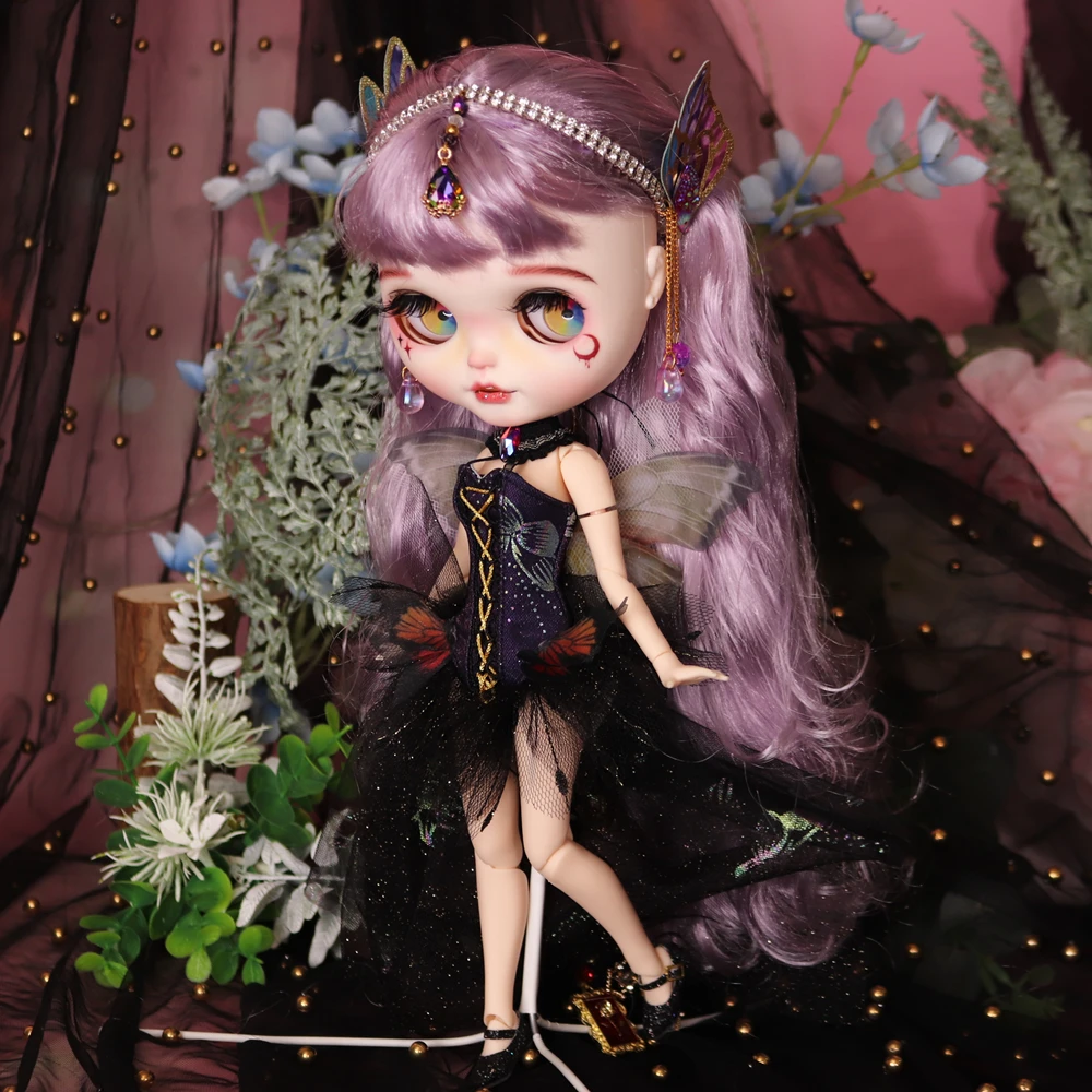 

ICY DBS Blyth Doll Fair Skin Matte Face Nabi Queen Fairy Elf Butterfly Dress 1/6 BJD Anime Girl Azone OB24 Festival Girl Gift