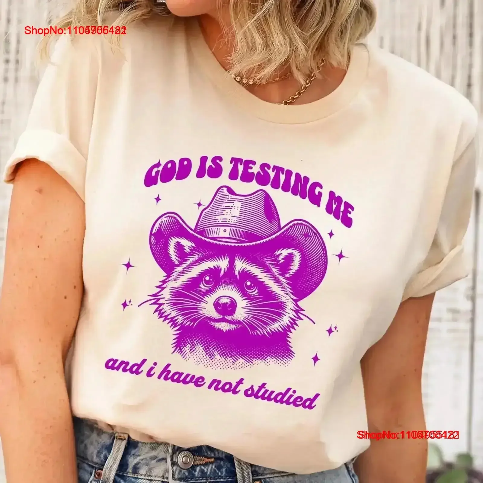 God Is Testing Me Funny T Shirt Adult Humor Trash Panda Meme Sarcastic Raccoon SweaT For Friend vintage Washed Soft Breathable