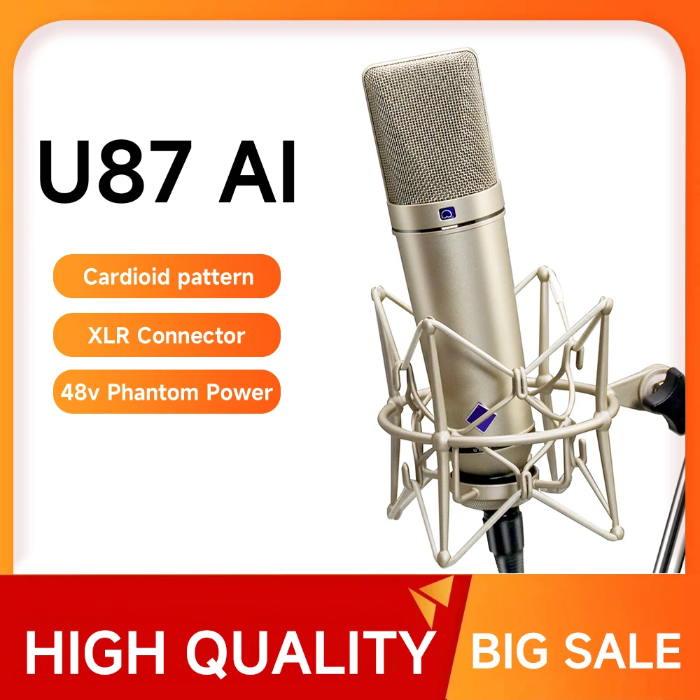 U87 AI XLR Condenser Microphone Professional Cardioid for Studio Recording Podcasting Voice Over Streaming