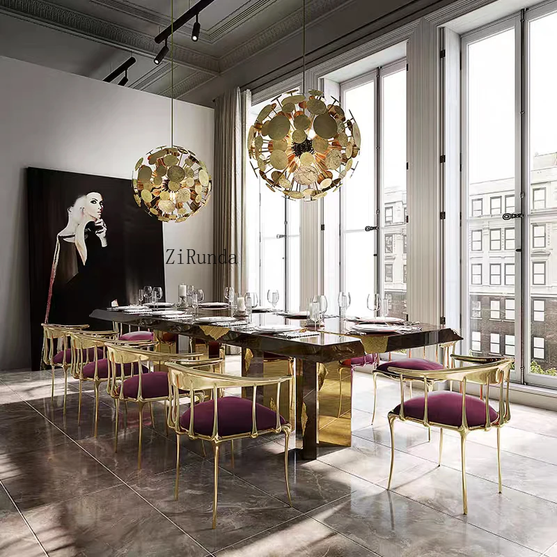 Large household dining table, high-end luxury villa rectangular solid wood conference table