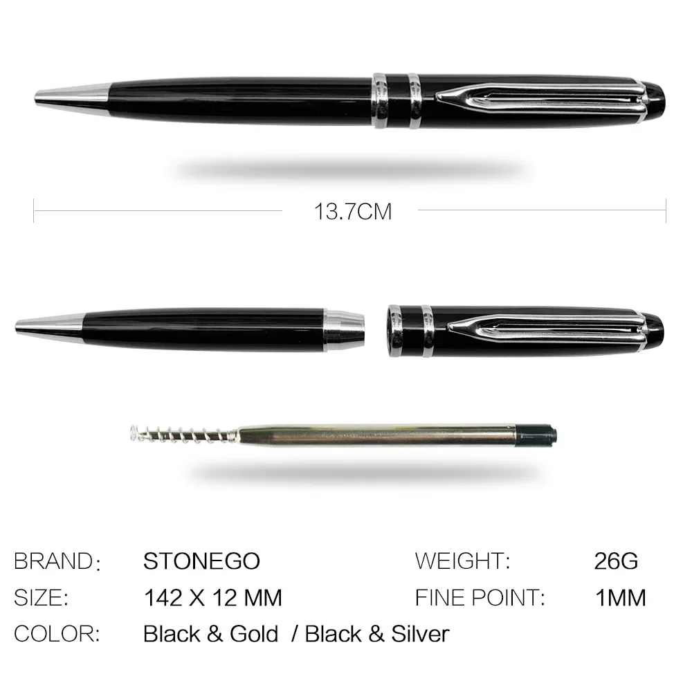 STONEGO Capless Ballpoint Pen, Simply Twist Roller Ball Pen Black Gel Ink Medium Point 1.0mm Smooth Writing Signature Pens