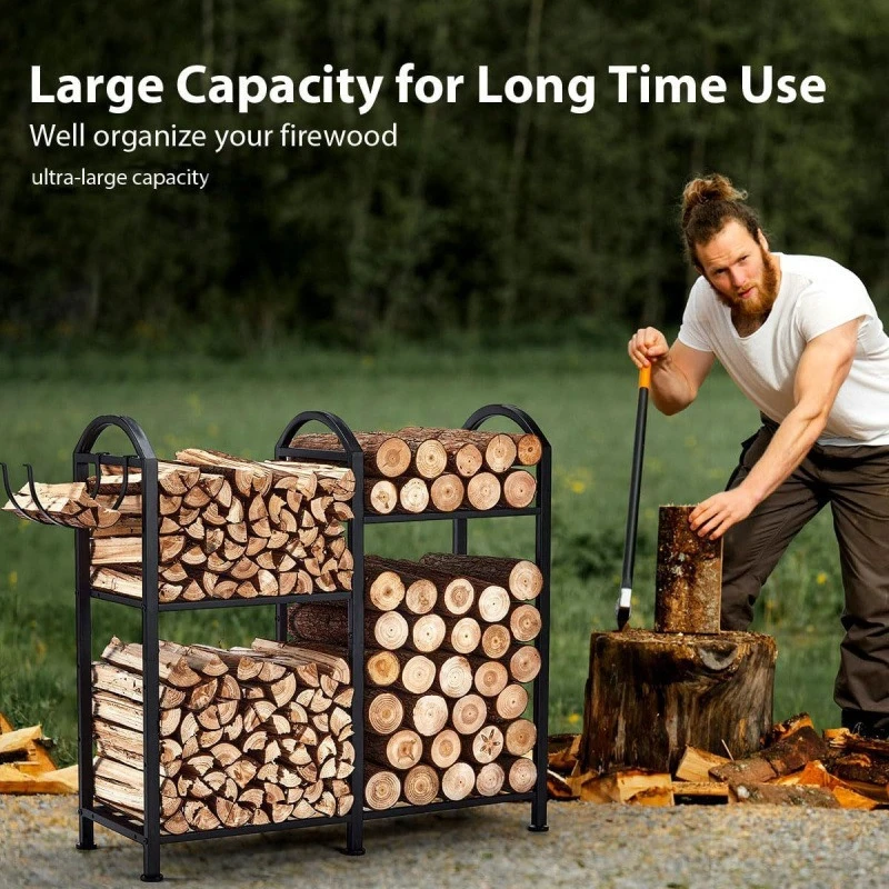 

Firewood rack Indoor with hook Wrought iron firewood rack Outdoor firewood stacking rack Indoor fireplace Firewood rack
