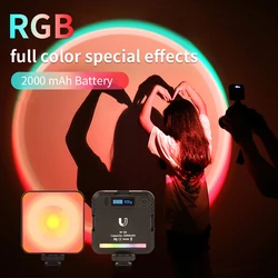 RGB LED Light Sunset Lamp Rechargable 2000mAh Fill Lamp for Smarthphone Camera GoPro Tiktok Video Photo Shooting Small Light