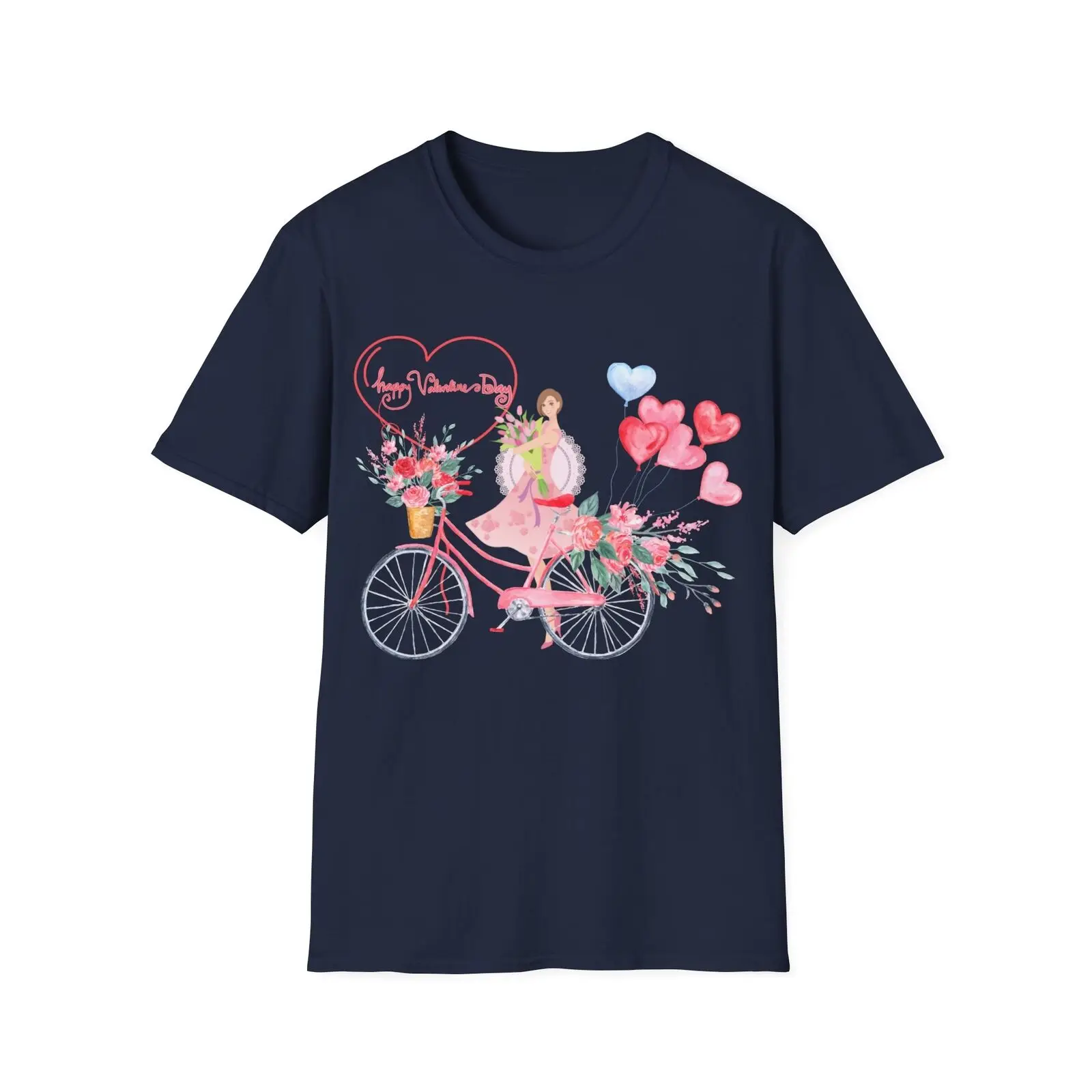 14 February Heart Day Holiday Happy Valentine's Day T-Shirt, Bicycle Love Gift