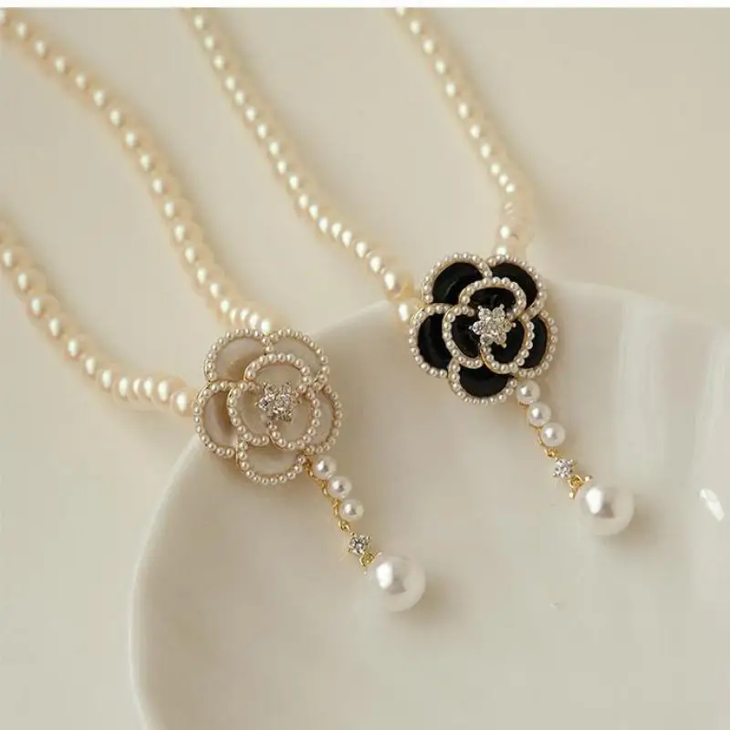 

Винтажное ожерелье с подвеской в виде сладкого жемчуга и цветка для женщин, ювелирные изделия, 2024, трендовые роскошные корейские женские жемчужные ожерелья из бисера, воротник