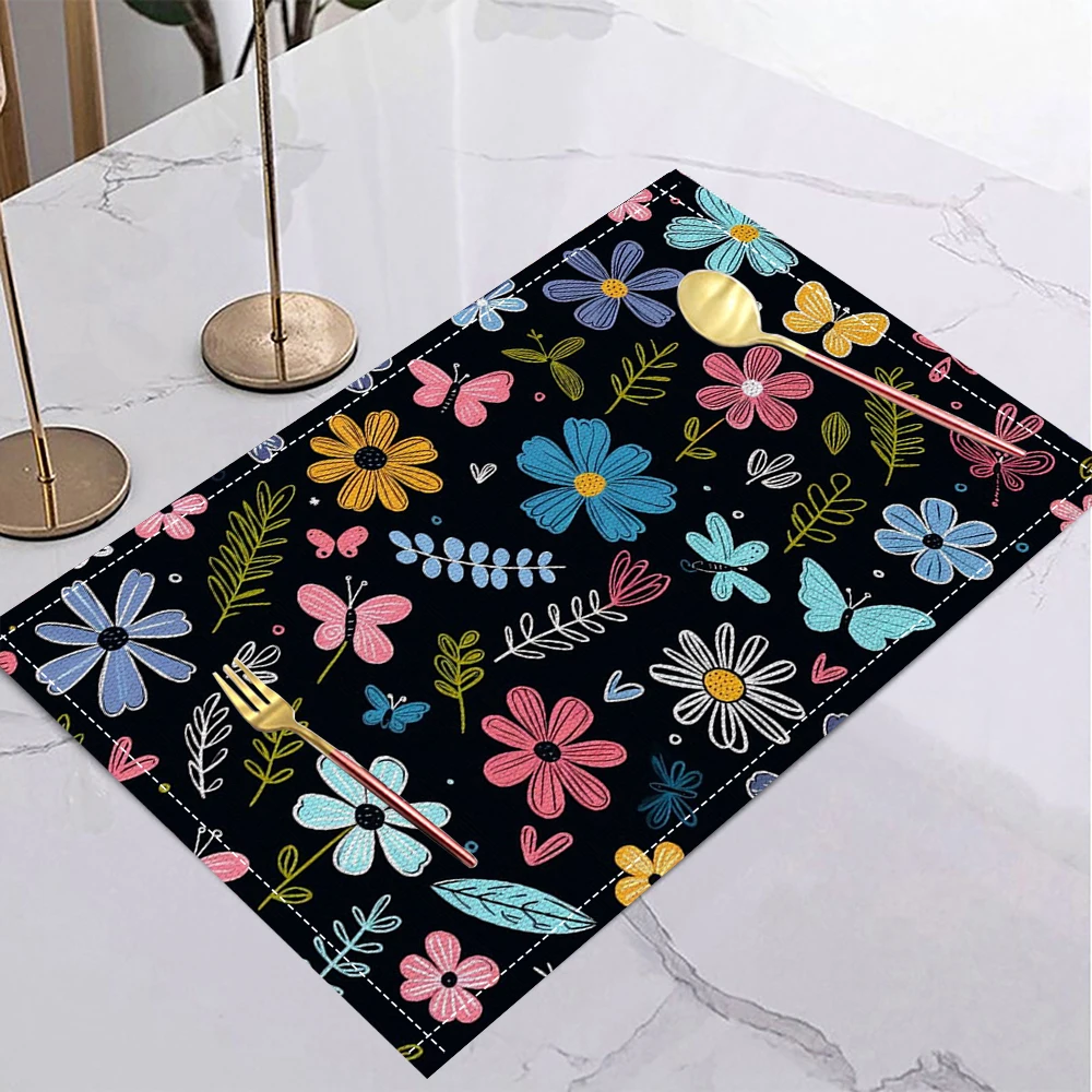 Linen Placemat Dining Table Mat Suitable During Dining Flower Festivals Such As May 5th in Mexico and Day of The Dead Decoration