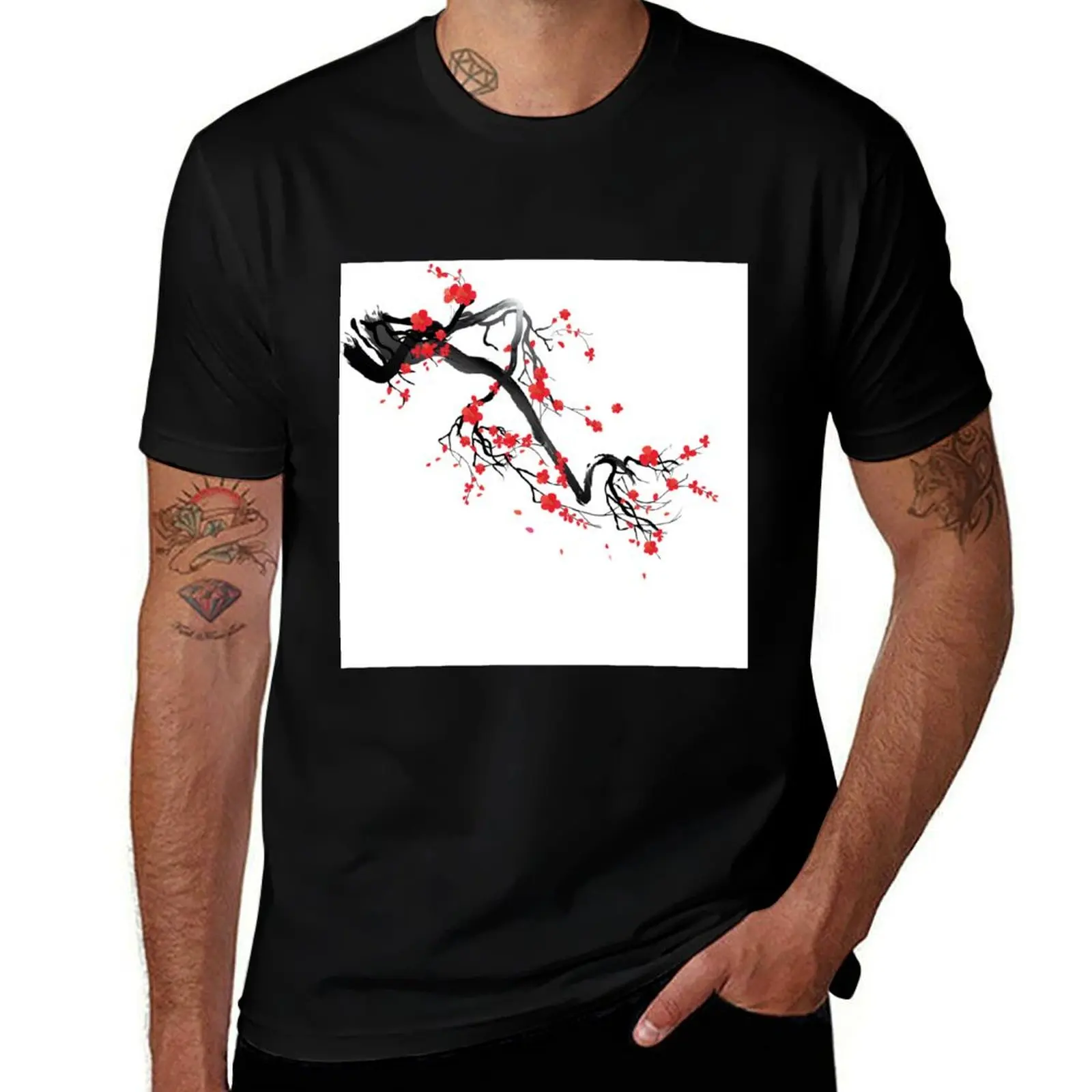 Cute sakura tree mask with simple design T-Shirt All Weather Casual Short Sleeve T-Shirt