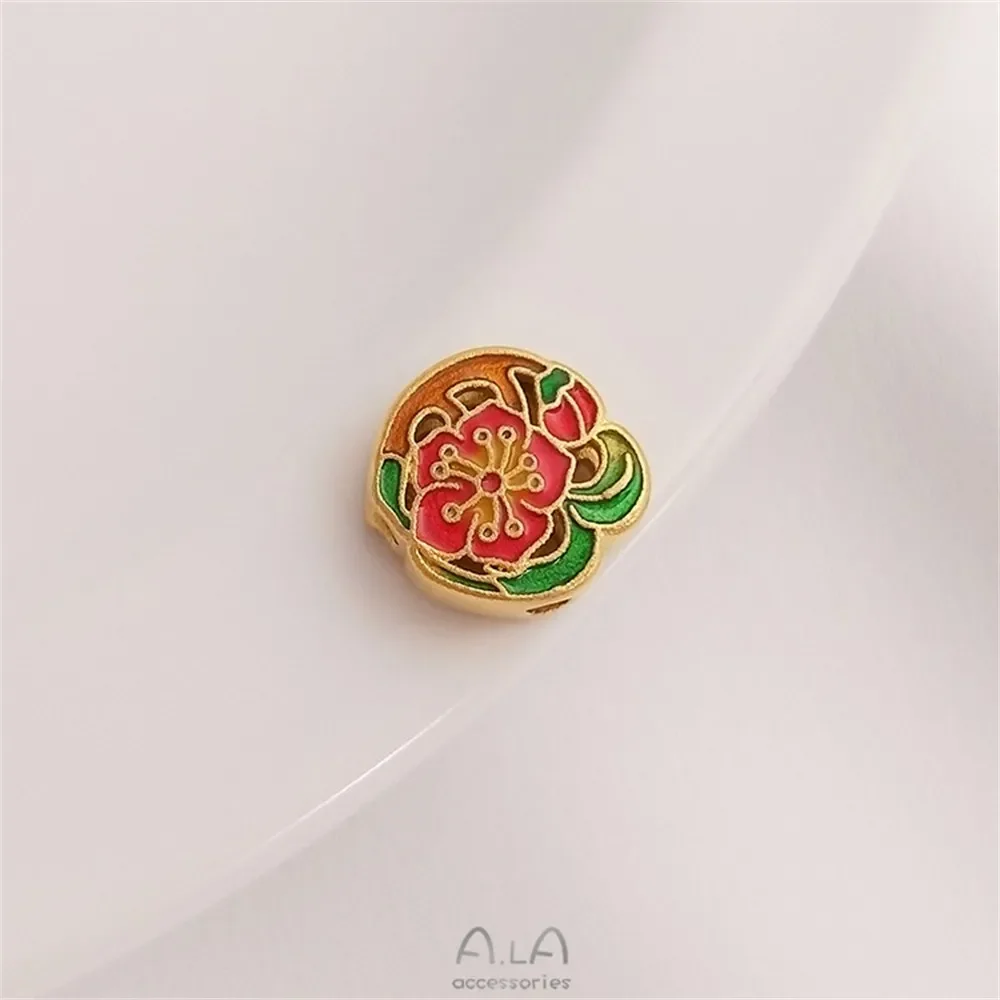 

Sha Jin Shao Lan Enamel December Birthday Flower Through Hole Transfer Bead DIY Bracelet String Rope Separation Bead Accessories