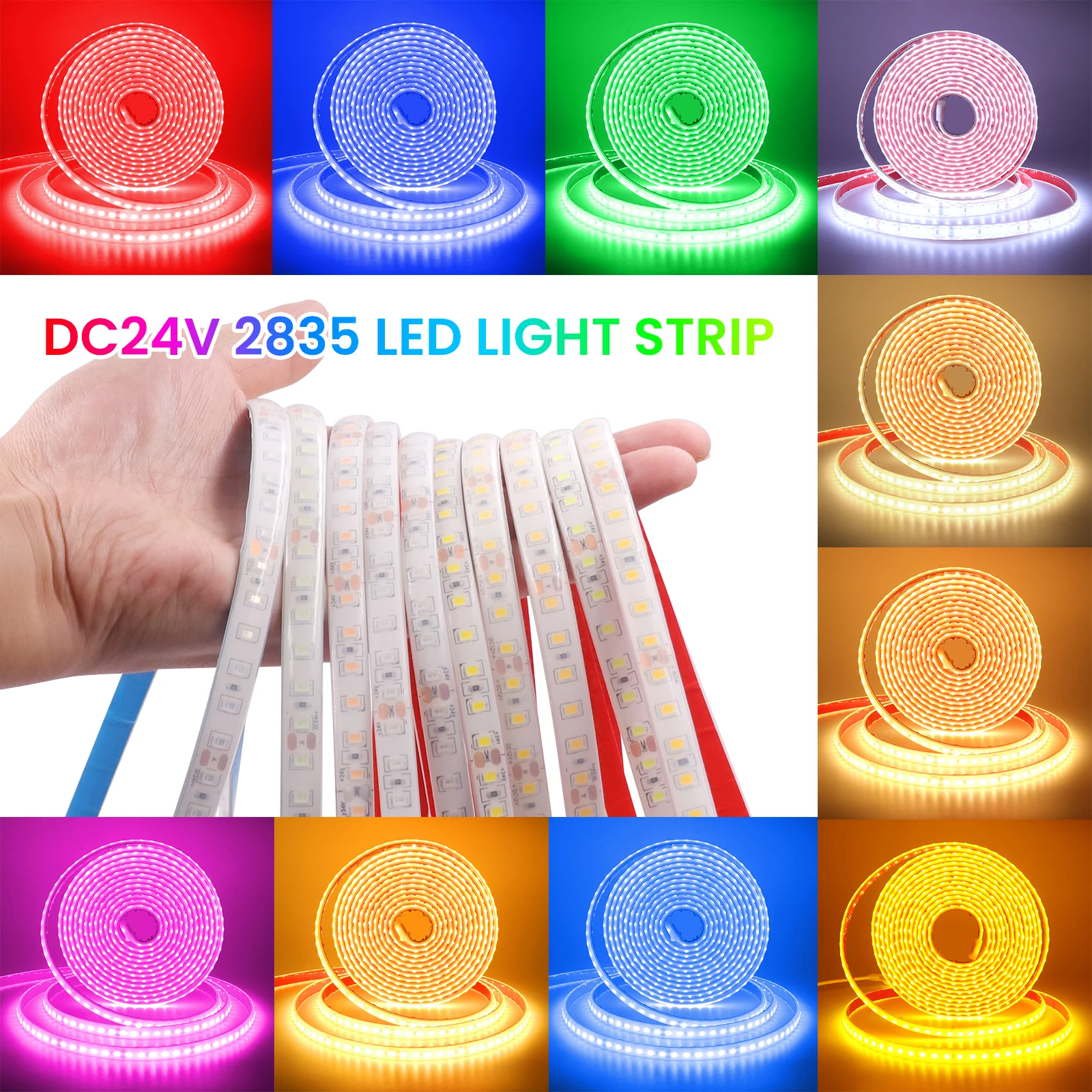 IP68 Waterproof LED Strip Light 24V 0.5M 5M 10M 15M 20M 2835 120Led/M 3000K 4000K 6000K Outdoor Ribbon Rope LED Light 9 Colors