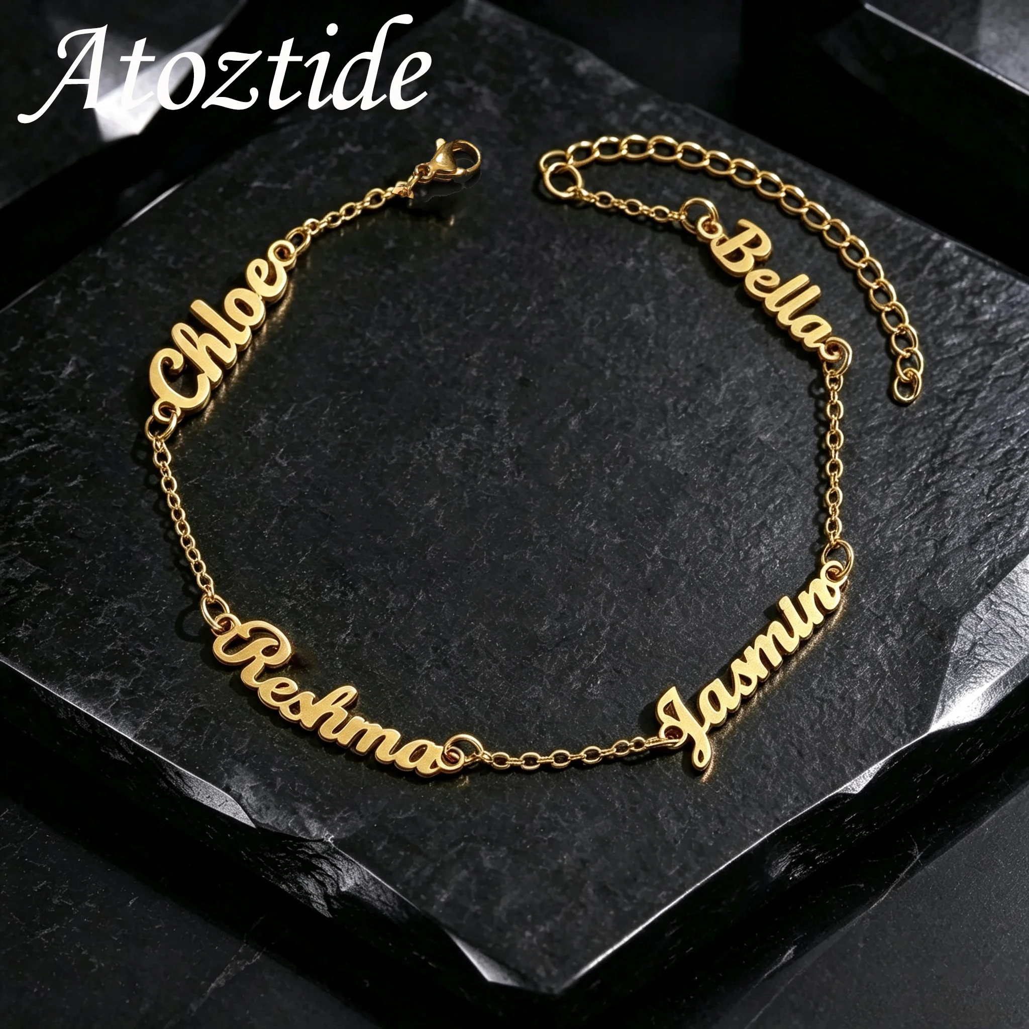 Atoztide Custom Multiple Names Bracelet for Women Men Stainless Steel Jewelry Charm Family Bangle Personalized Chrismas Gift 