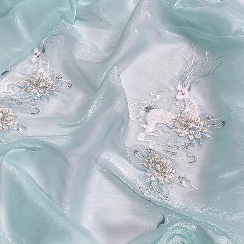 1M Chinese Style Flower Embroidered Fabric Organza Designer Fabric For Diy Sewing Antique Hanfu Wedding Dress Dance Costume