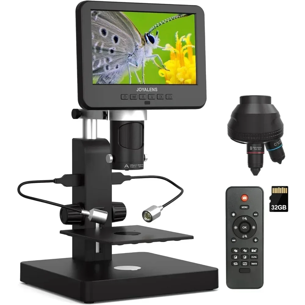 3 Lens HDMI Digital Microscope, UHD 4000× 24MP Biological Microscope with Prepared Slides, Coin Microscopefor Full-Size Coin