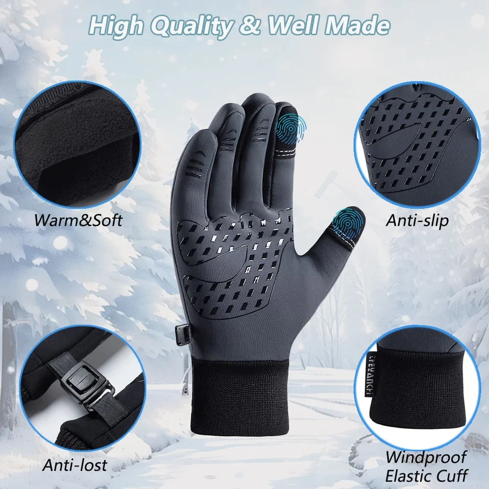 Guantes de invierno para hombres y mujeres: guantes térmicos impermeables para clima frío, para correr, andar en bicicleta con dedo con pantalla táctil