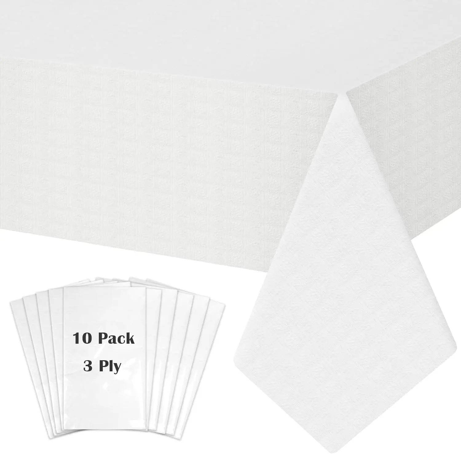 

White Paper Tablecloths for Rectangle Tables 10 Pack, 54''×108'' Disposable Table Cloth for 3-9 Ft Tables, Paper & Plas